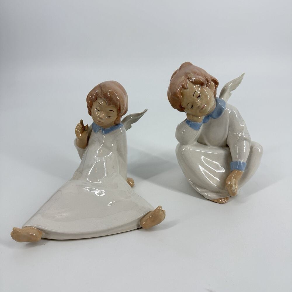 Vintage Lladro 4961 "Angel Dreaming" Porcelain Figurine Wondering Lot Set 4962